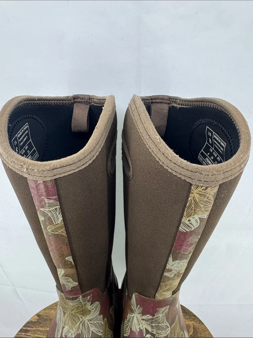 Perfect Storm Cloud High Rubber Neoprene Womens Brown Leaves Rain Work Boots, 8